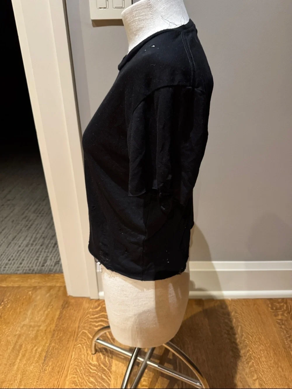 Article X Distressed Black Tee Shirt Small Grunge Raw Hem Short Sleeve Top - Picture 6 of 11
